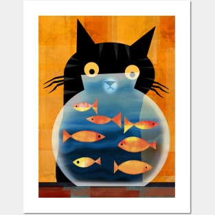 Black Cat and Goldfish Bowl Posters and Art